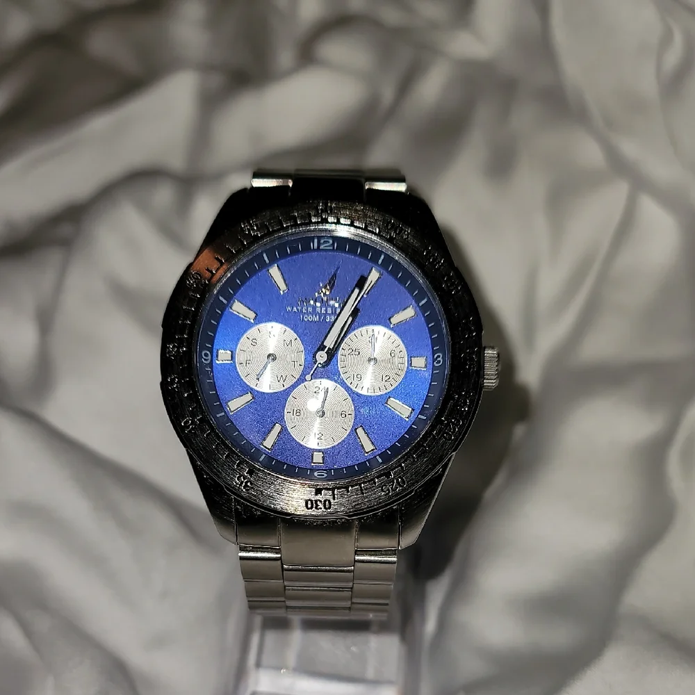 Men's Nautica Sport N11019 Wrist Watch Chronograph Silver‎ Case & Band Like New
